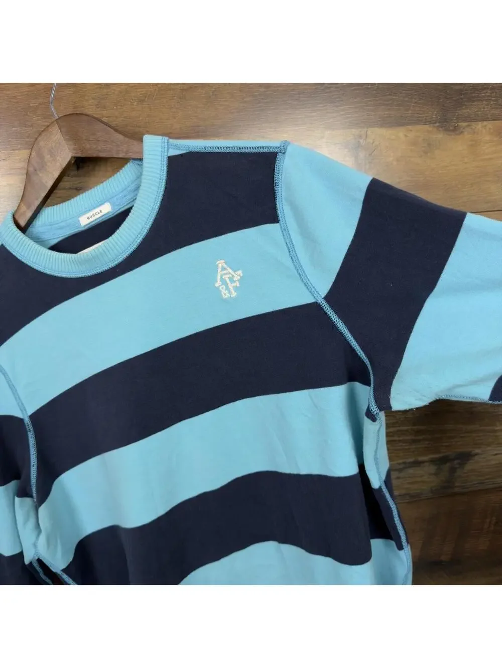 Vintage Abercrombie & Fitch Muscle Striped Crewneck Sweater XL Blue Navy Y2K